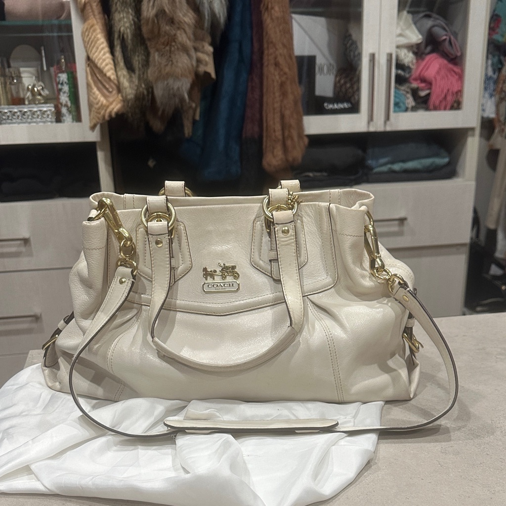 Coach Cream Pebbled Leather Satchel With Gold Hardware